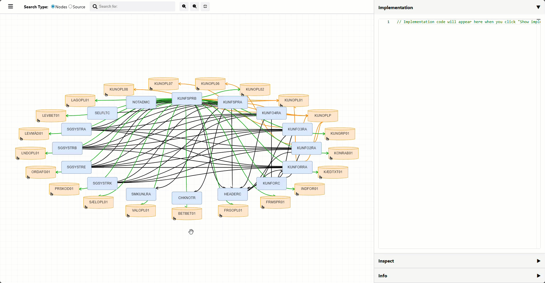 Blueprint screen showing application relations