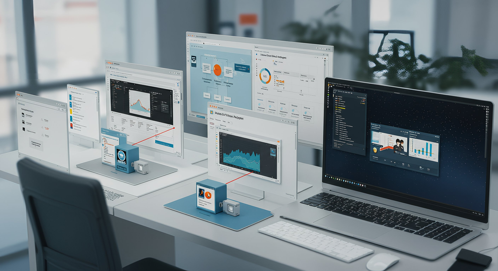 A high-resolution, enterprise-grade interface diagram of the Sitemule Portfolio Desktop