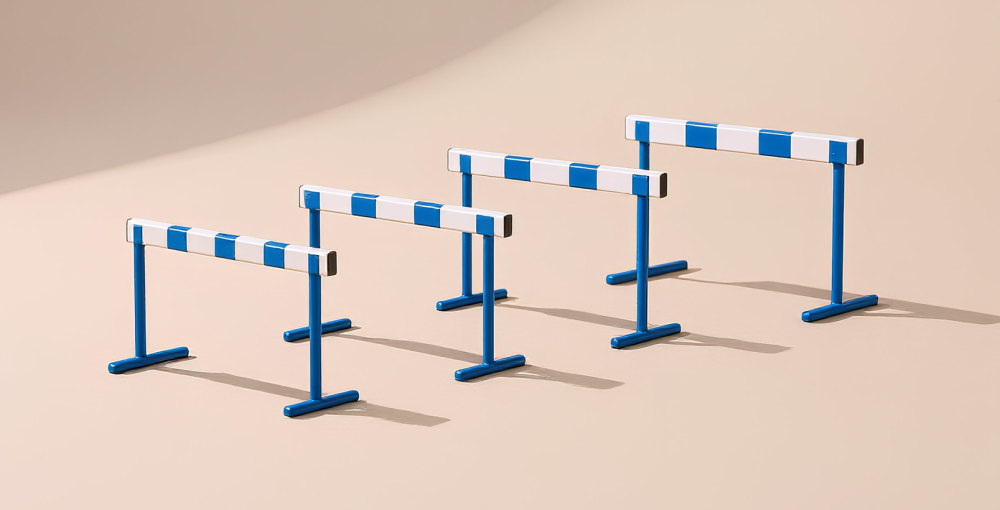 Four steeplechase hurdles arranged in a straight row