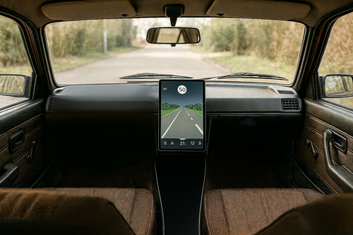 Opel Kadet 1980's designed as driver less car no steering wheel only center entertainment screen