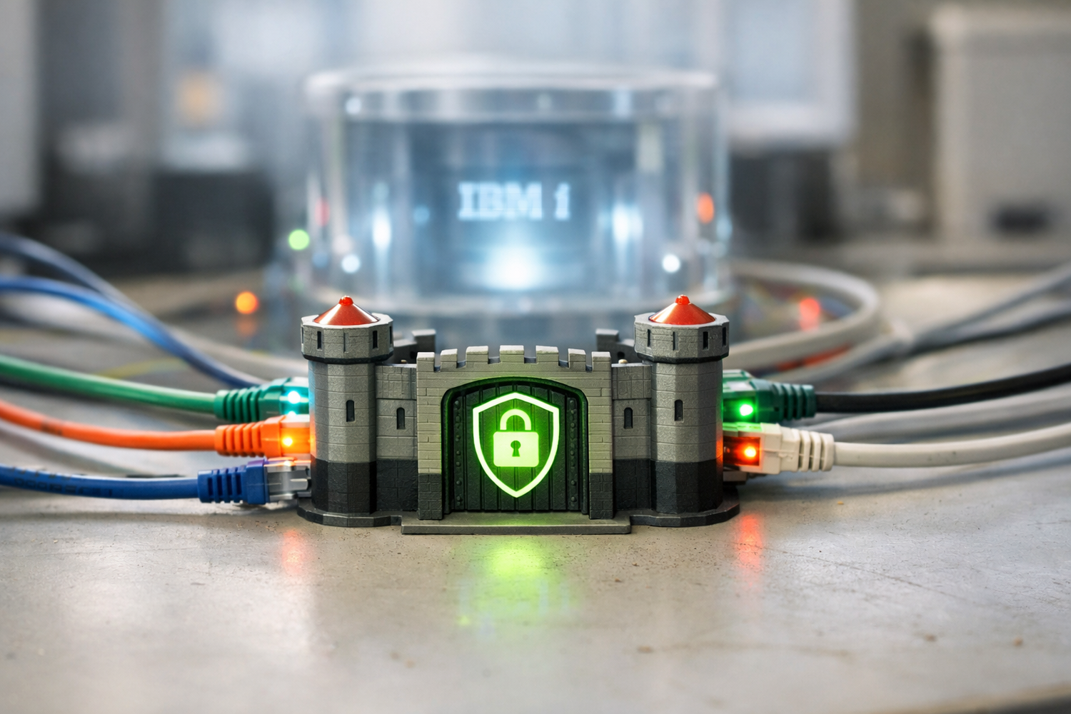 A fortified digital gateway positioned at the edge of a network boundary, with multiple encrypted connection lines entering from different directions.