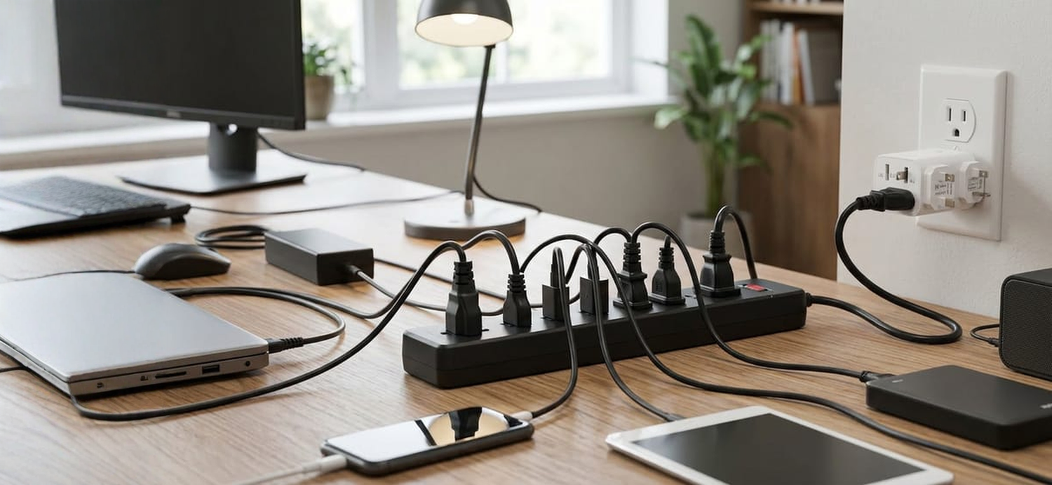 Desktop with lots of cables