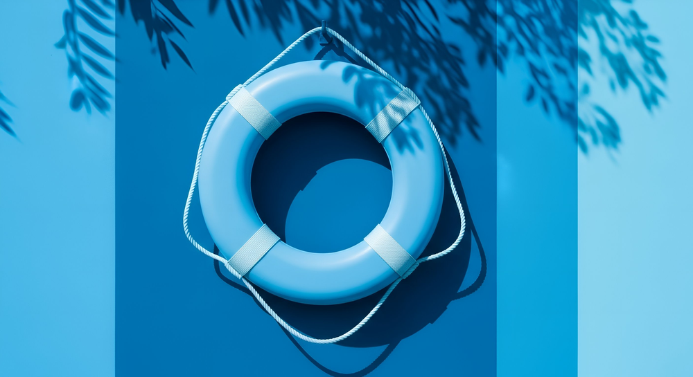 Blue saving belt hanging blue wall